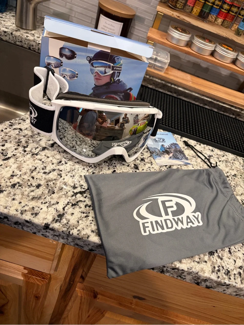 White Ski Goggles with Mirrored Lens and Full UV Protection